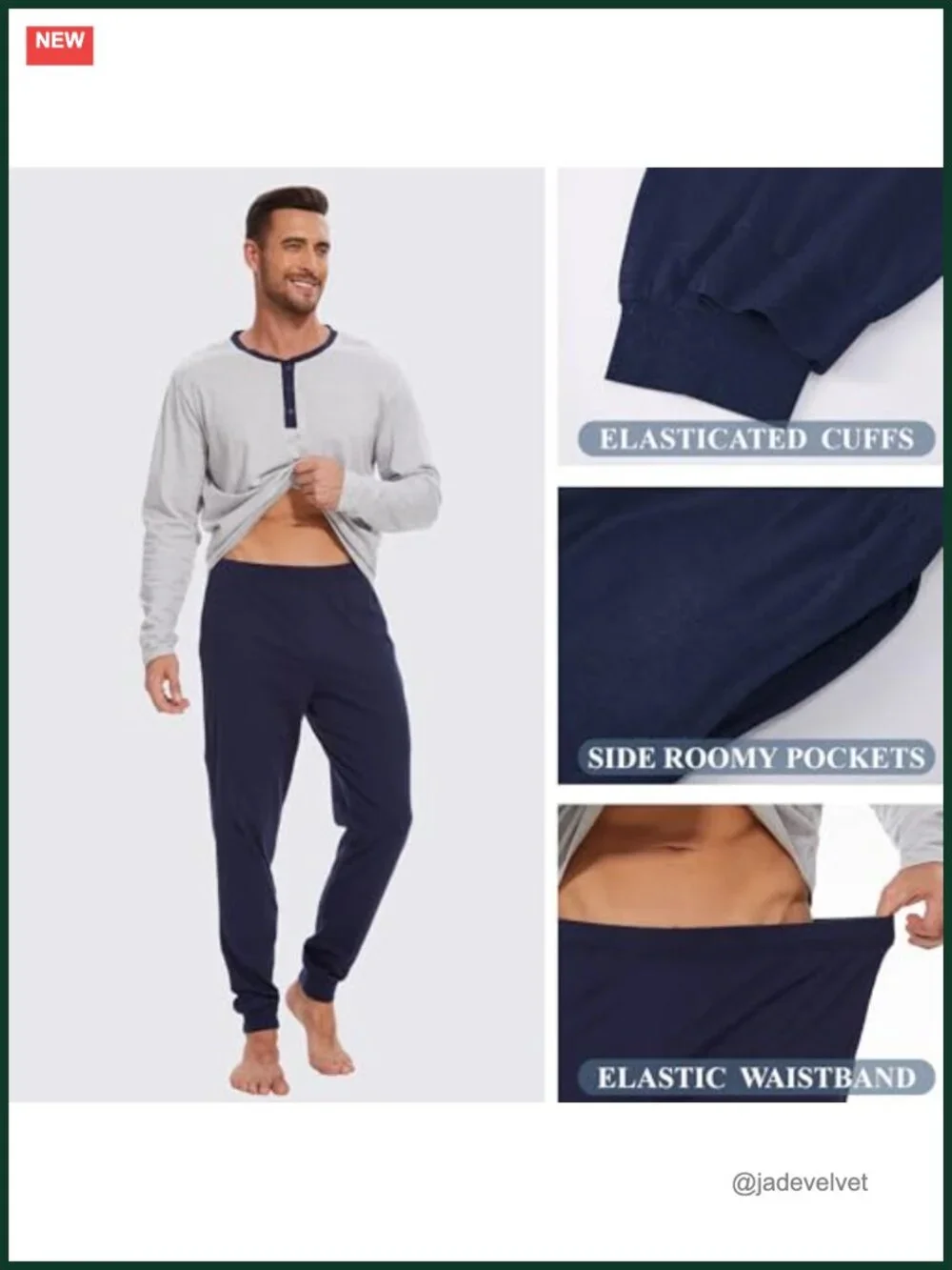 100% Cotton Men's Pajama Set with Henley Neckline 2-Piece Sleep Lounge Set